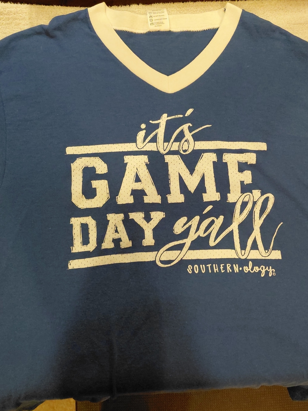 Women's Blue 'It's Game Day Y'all' V-Neck Tee M
